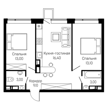 2-комнатная квартира 4 этаж